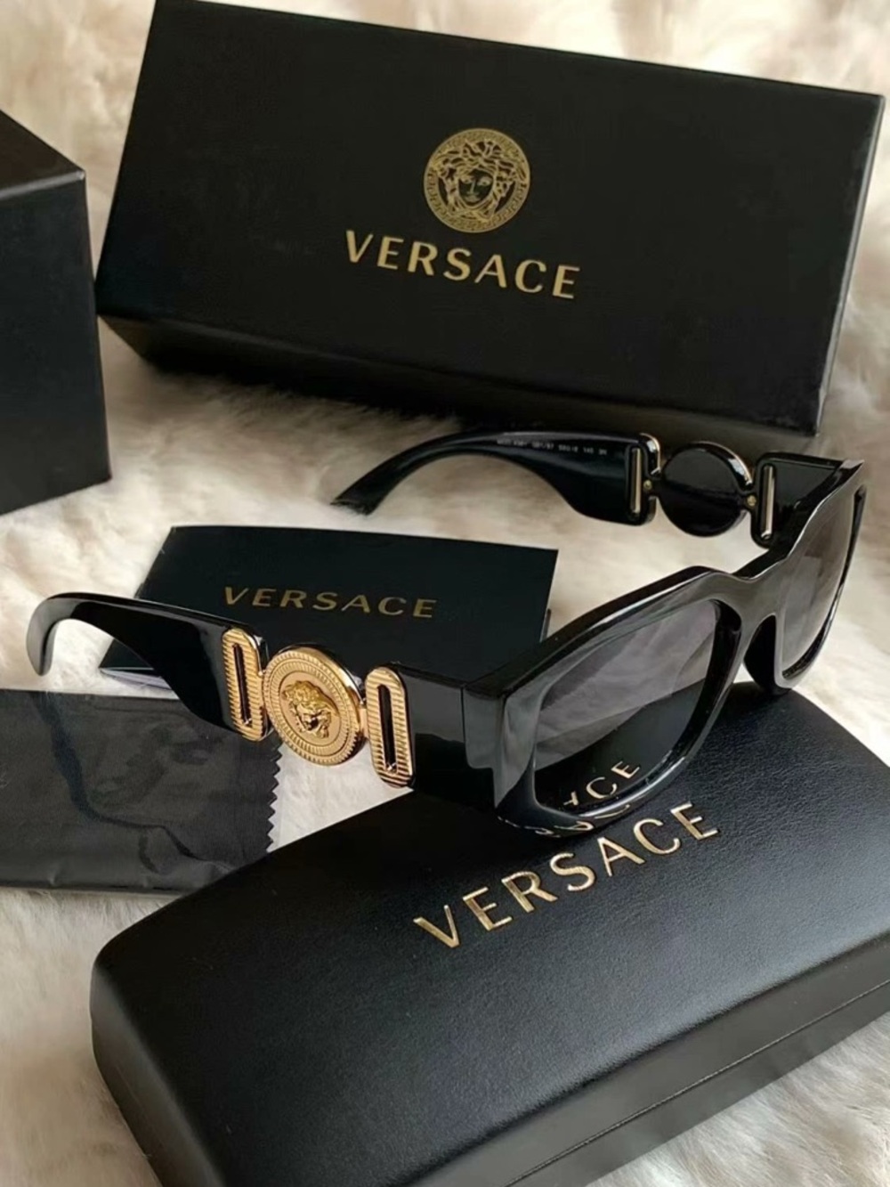 Versace Black Sunglasses with Gold Medallion Temples